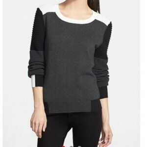 TROUVE Mixed Texture Color Block Knit Sweater Top S black white grey abstract ar